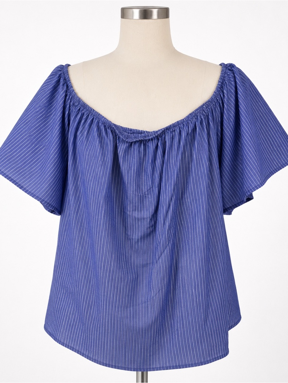Express Blue Pinstripe Off-Shoulder Top